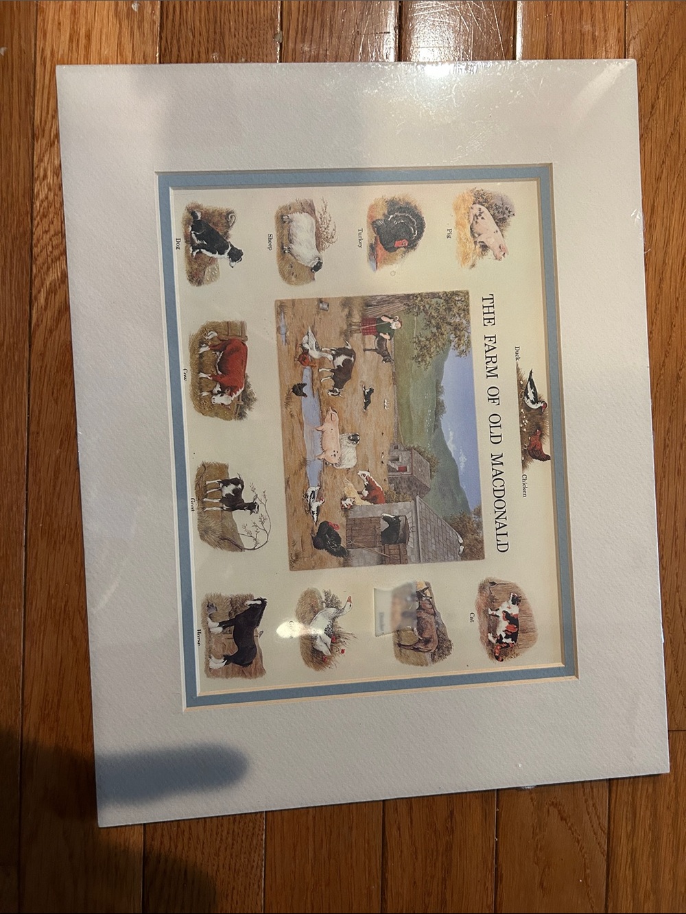 NWT.Farm Animal Print "The Farm of Old MacDonald" - Cream & Blue Mat